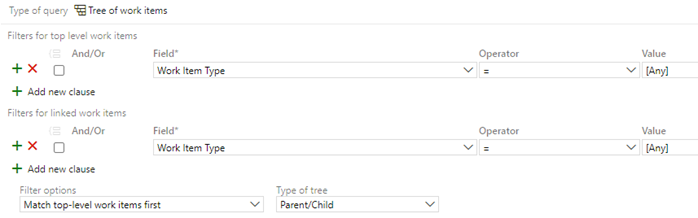 Query para consultar todos os work items e exibí-los como árvore